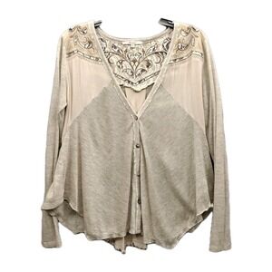 Miss Me Embroidered Lace Trim Long Sleeve Tunic Top Pieced Cardigan Women's S